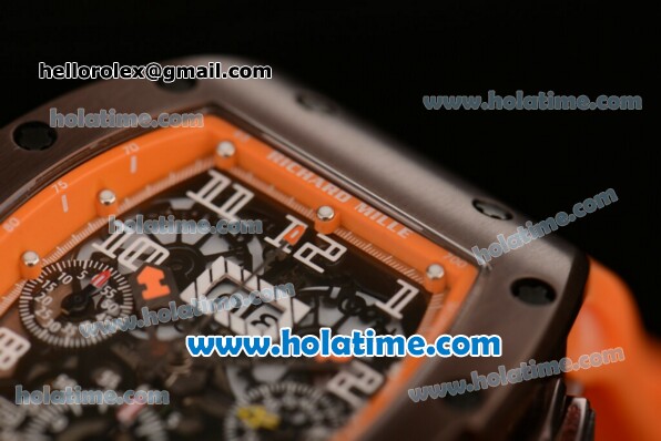 Richard Mille Limited Edition USA Chrono Swiss Valjoux 7750 Automatic Brown PVD Case with Skeleton Dial Numeral Markers and Orange Rubber Bracelet - Click Image to Close